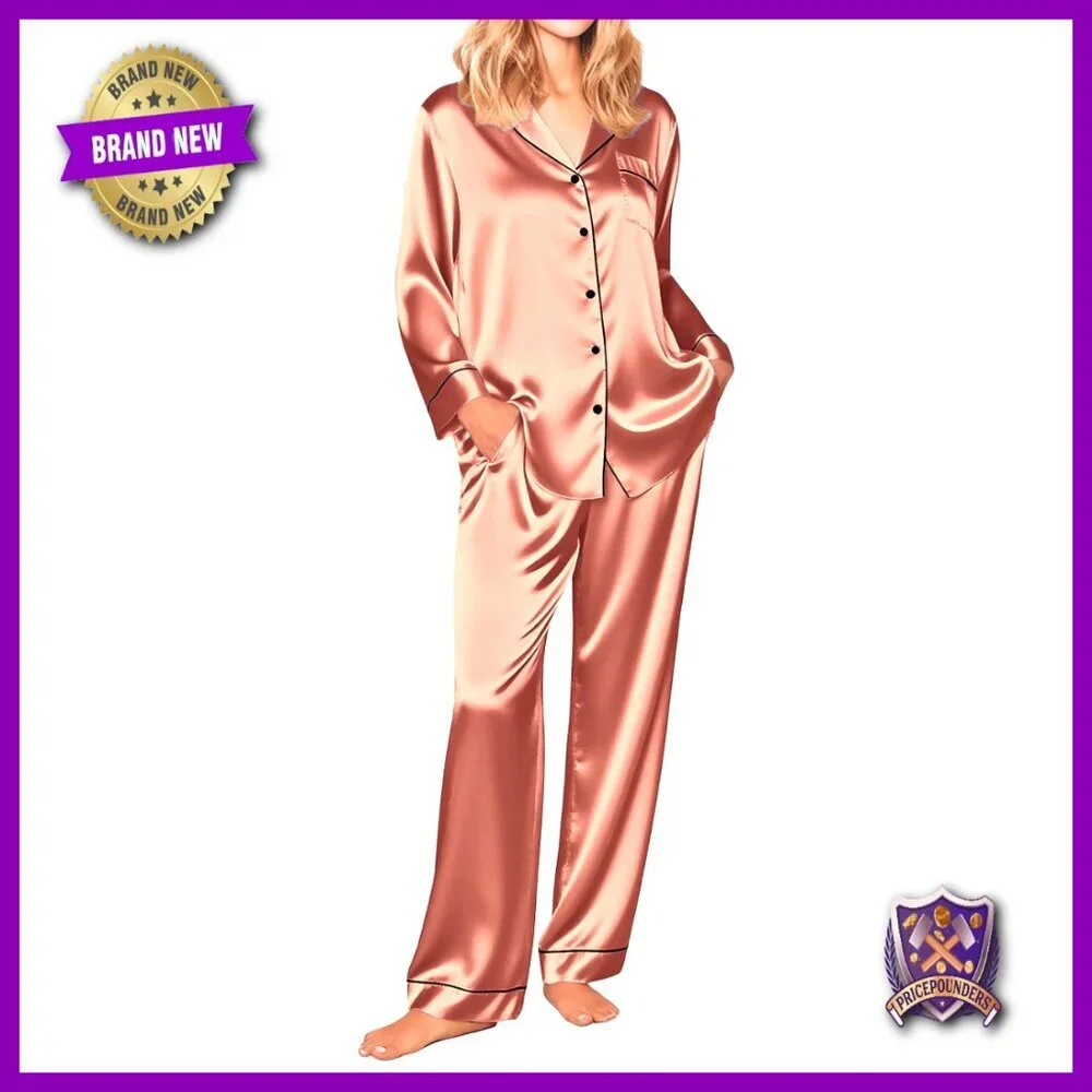 Silk Satin Pajama Set Long Sleeve Button Down Soft Sleepwear Loungewear
